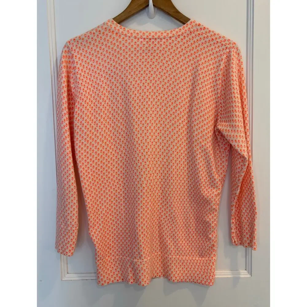 Merona Orange White Floral Knit Cardigan Sweater Cottagecore Grandmacore Medium - Picture 2 of 4